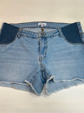 Motherhood Light Blue Denim Shorts with Gold Stitching